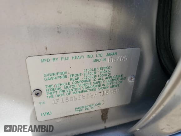 ✅ 2006 Subaru Forester X • VIN: JF1SG63656H715959 • Lot: 84216955. Listed on Copart with 91,167 mi. Free auction sales archive from the USA and detailed vehicle history report at DreamBid. Image 13.