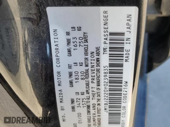 ✅ 2000 Mazda Protege DX • VIN: JM1BJ2220Y0239835 • Lot: 80228864. Wystawiony na Copart z przebiegiem 200 936 mil. Bezpłatny archiwum sprzedaży aukcyjnych z USA i szczegółowy raport historii pojazdu na DreamBid. Zdjęcie 12.