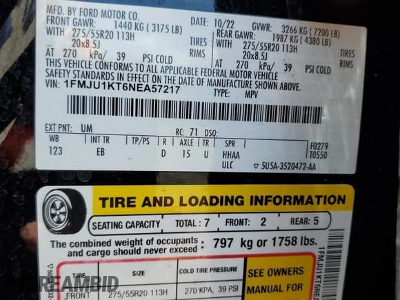 ✅ 2022 Ford Expedition Limited • VIN: 1FMJU1KT6NEA57217 • Лот: 57495235. Опубликован ранее на Copart с пробегом 64 017 миль. Бесплатный доступ к архиву аукционных продаж из США и подробный отчёт об истории автомобиля на DreamBid. Изображение 14.