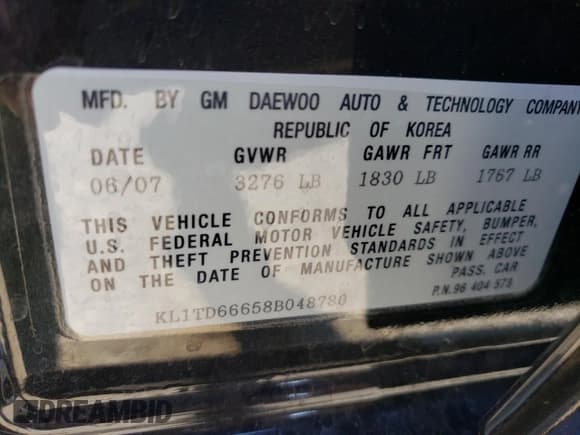 ✅ 2008 Chevrolet Aveo LS • VIN: KL1TD66658B048780 • Lot: 88987715. Wystawiony na Copart z przebiegiem 51 mil. Bezpłatny archiwum sprzedaży aukcyjnych z USA i szczegółowy raport historii pojazdu na DreamBid. Zdjęcie 12.