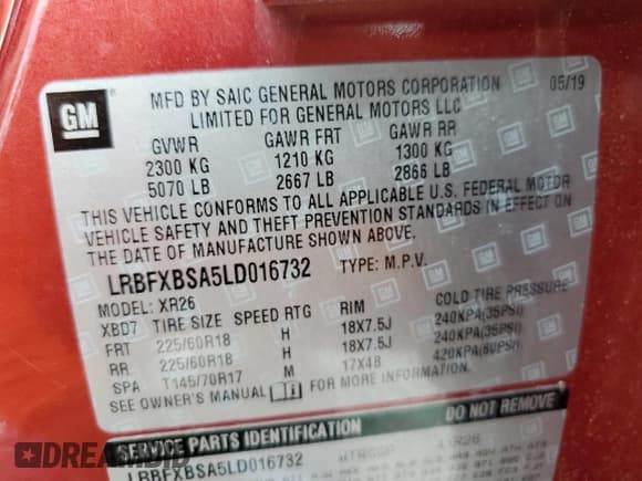 ✅ 2020 Buick Envision Preferred • VIN: LRBFXBSA5LD016732 • Lot: 84469915. Listed on Copart with 76,274 mi. Free auction sales archive from the USA and detailed vehicle history report at DreamBid. Image 13.