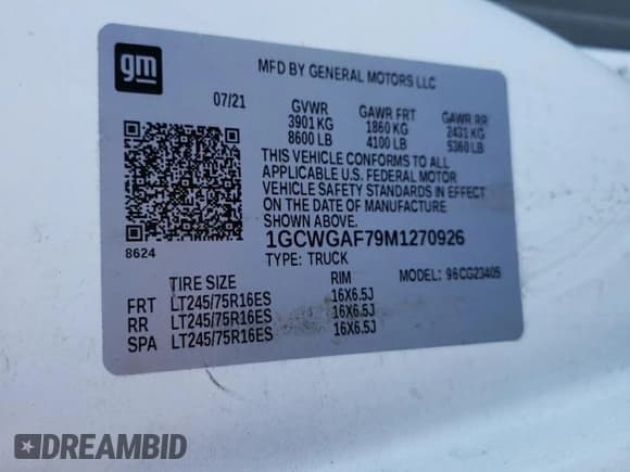 ✅ 2021 Chevrolet Express Cargo • VIN: 1GCWGAF79M1270926 • Lot: 48314775. Listed on Copart with 94,236 mi. Free auction sales archive from the USA and detailed vehicle history report at DreamBid. Image 12.