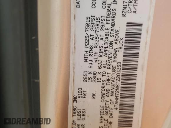 ✅ 1996 Toyota Tacoma • VIN: 4TAWM72N8TZ201253 • Lot: 60892415. Listed on Copart with 310,936 mi. Free auction sales archive from the USA and detailed vehicle history report at DreamBid. Image 12.