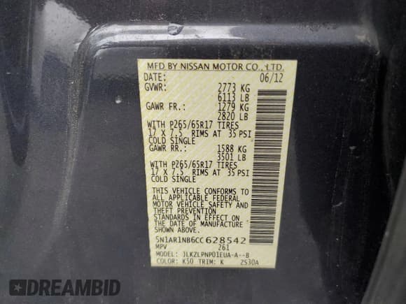 ✅ 2012 Nissan Pathfinder Silver Edition • VIN: 5N1AR1NB6CC628542 • Lot: 60155725. Listed on Copart with 155,244 mi. Free auction sales archive from the USA and detailed vehicle history report at DreamBid. Image 13.