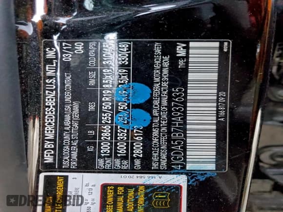 ✅ 2017 Mercedes-Benz GLE 350 • VIN: 4JGDA5JB7HA937635 • Lot: 95700025. Wystawiony na Copart z przebiegiem 78 839 mil. Bezpłatny archiwum sprzedaży aukcyjnych z USA i szczegółowy raport historii pojazdu na DreamBid. Zdjęcie 13.