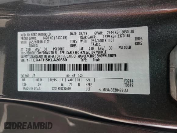 ✅ 2019 Ford Ranger Lariat • VIN: 1FTER4FH5KLA26689 • Lot: 83792865. Listed on Copart with 103,580 mi. Free auction sales archive from the USA and detailed vehicle history report at DreamBid. Image 12.