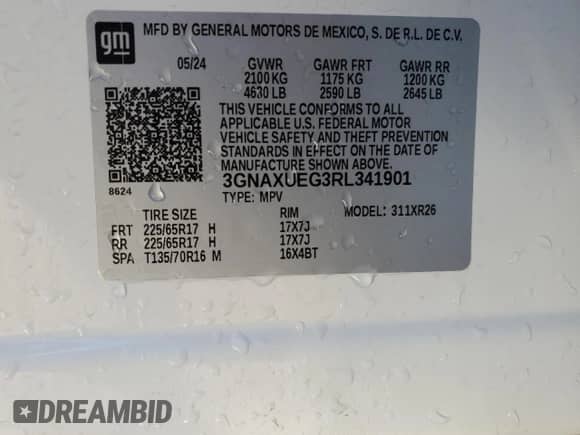 2024 Chevrolet Equinox LT with VIN 3GNAXUEG3RL341901, listed as a Copart auction lot 84887345 with 22,396 mi miles and Salvage title. Bid and sale history available at DreamBid. Image 13.