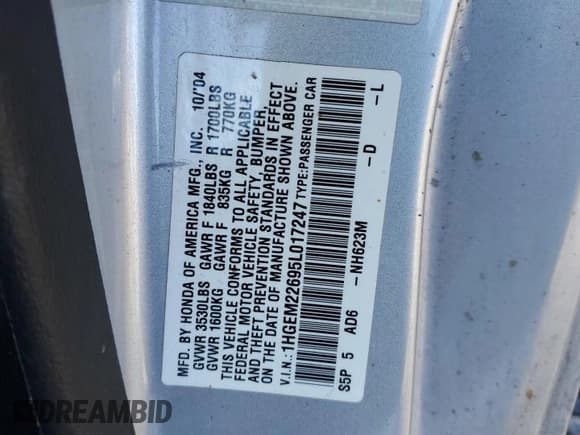 ✅ 2005 Honda Civic LX SSRS • VIN: 1HGEM22695L017247 • Лот: 42347735. Опубликован ранее на Copart с пробегом 142 012 миль. Бесплатный доступ к архиву аукционных продаж из США и подробный отчёт об истории автомобиля на DreamBid. Изображение 12.