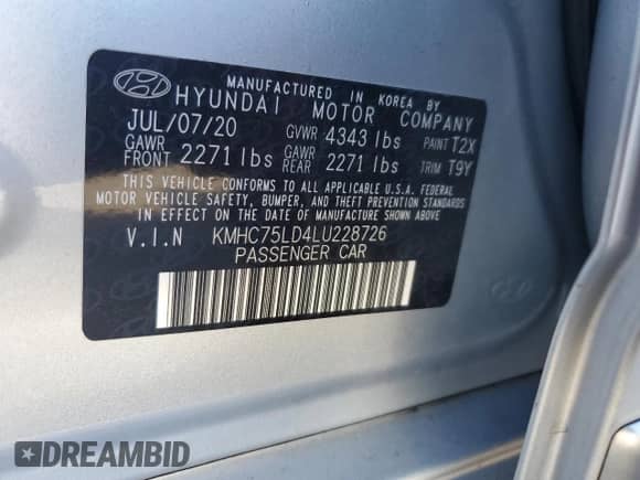 2020 Hyundai Ioniq SEL z VIN KMHC75LD4LU228726, wystawiony jako Copart lot #73723034 z przebiegiem 40 563 mil mil oraz Szkoda całkowita • Salvage title. Historia ofert i sprzedaży dostępna na DreamBid. Obrazek 15.