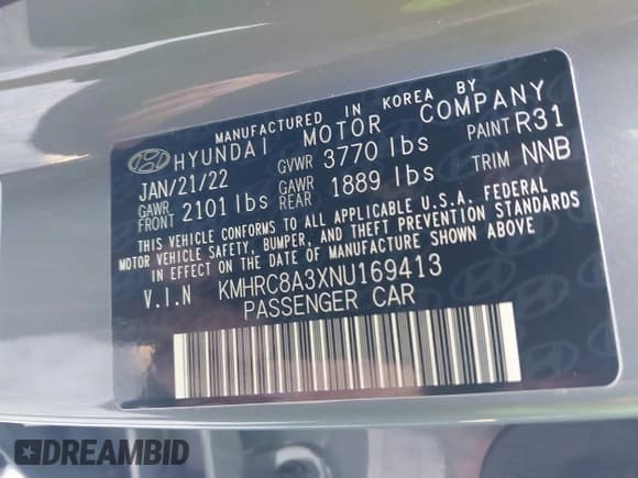 ✅ 2022 Hyundai Venue SEL • VIN: KMHRC8A3XNU169413 • Lot: 41804070. Listed on IAAI with 24,246 mi. Free auction sales archive from the USA and detailed vehicle history report at DreamBid. Image 9.
