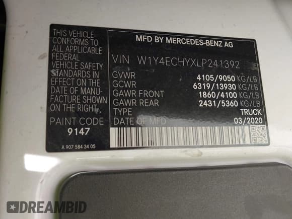 ✅ 2020 Mercedes-Benz Sprinter Cargo • VIN: W1Y4ECHYXLP241392 • Lot: 42264659. Listed on IAAI with 136,710 mi. Free auction sales archive from the USA and detailed vehicle history report at DreamBid. Image 9.