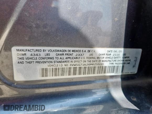✅ 2006 Volkswagen Jetta 2.5L • VIN: 3VWSG71K26M625533 • Лот: 64421235. Опубликован ранее на Copart с пробегом 140 600 миль. Бесплатный доступ к архиву аукционных продаж из США и подробный отчёт об истории автомобиля на DreamBid. Изображение 12.