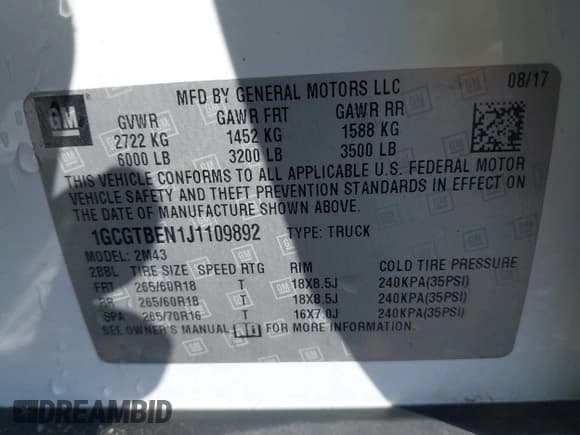 ✅ 2018 Chevrolet Colorado 4WD Work Truck • VIN: 1GCGTBEN1J1109892 • Lot: 41990388. Listed on IAAI with 100,767 mi. Free auction sales archive from the USA and detailed vehicle history report at DreamBid. Image 9.