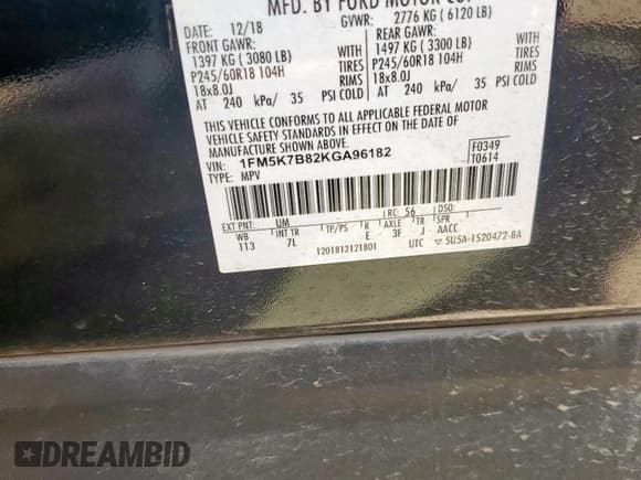 ✅ 2019 Ford Explorer • VIN: 1FM5K7B82KGA96182 • Lot: 71911455. Wystawiony na Copart z przebiegiem 68 176 mil. Bezpłatny archiwum sprzedaży aukcyjnych z USA i szczegółowy raport historii pojazdu na DreamBid. Zdjęcie 13.