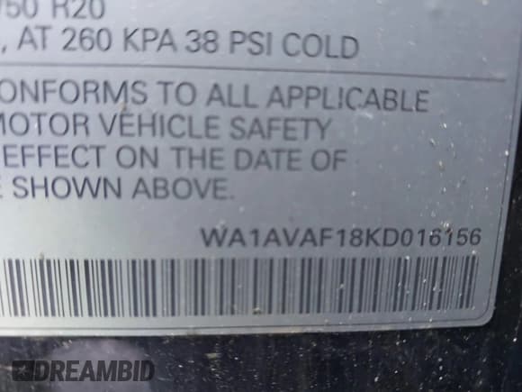 ✅ 2019 Audi Q8 Premium • VIN: WA1AVAF18KD016156 • Lot: 41696445. Listed on IAAI with 63,001 mi. Free auction sales archive from the USA and detailed vehicle history report at DreamBid. Image 9.