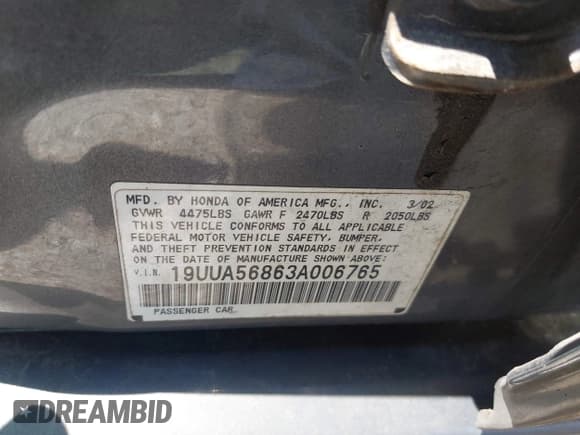 ✅ 2003 Acura TL Type S • VIN: 19UUA56863A006765 • Лот: 42813429. Опубликован ранее на IAAI с пробегом Не указан. Бесплатный доступ к архиву аукционных продаж из США и подробный отчёт об истории автомобиля на DreamBid. Изображение 9.