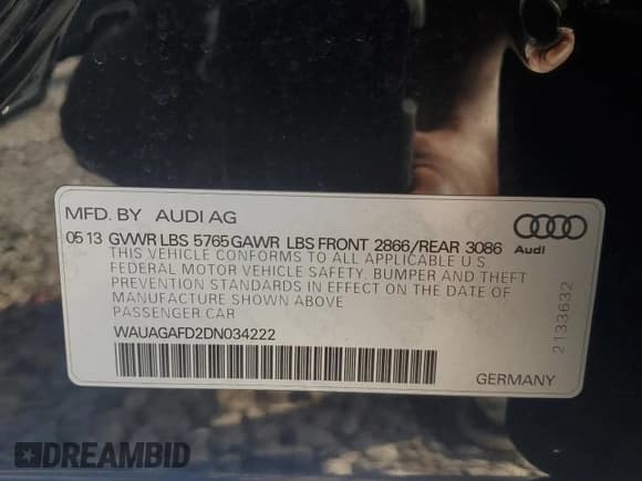 ✅ 2013 Audi A8 3.0L • VIN: WAUAGAFD2DN034222 • Lot: 69214795. Wystawiony na Copart z przebiegiem Nie podano. Bezpłatny archiwum sprzedaży aukcyjnych z USA i szczegółowy raport historii pojazdu na DreamBid. Zdjęcie 12.