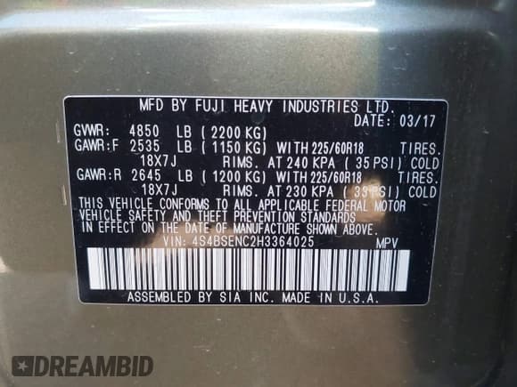 ✅ 2017 Subaru Outback Limited • VIN: 4S4BSENC2H3364025 • Lot: 43550516. Wystawiony na IAAI z przebiegiem 87 232 mil. Bezpłatny archiwum sprzedaży aukcyjnych z USA i szczegółowy raport historii pojazdu na DreamBid. Zdjęcie 9.