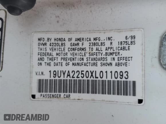 ✅ 1999 Acura CL • VIN: 19UYA2250XL011093 • Lot: 82896164. Wystawiony na Copart z przebiegiem 143 554 mil. Bezpłatny archiwum sprzedaży aukcyjnych z USA i szczegółowy raport historii pojazdu na DreamBid. Zdjęcie 12.