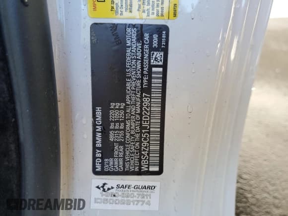 ✅ 2018 BMW M4 • VIN: WBS4Z9C51JED22987 • Lot: 91379475. Listed on Copart with 63,083 mi. Free auction sales archive from the USA and detailed vehicle history report at DreamBid. Image 13.