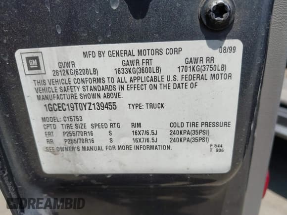 ✅ 2000 Chevrolet Silverado 1500 LT • VIN: 1GCEC19T0YZ139455 • Лот: 42447520. Опубликован ранее на IAAI с пробегом 284 539 миль. Бесплатный доступ к архиву аукционных продаж из США и подробный отчёт об истории автомобиля на DreamBid. Изображение 9.