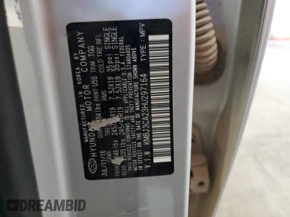 2017 Hyundai Tucson Sport z VIN KM8J3CA23HU297164, wystawiony jako Copart lot #80720905 z przebiegiem 99 172 mil mil oraz Szkoda całkowita • Salvage title. Historia ofert i sprzedaży dostępna na DreamBid. Obrazek 13.