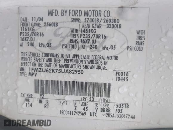 ✅ 2005 Ford Explorer XLS • VIN: 1FMZU62K75UA82950 • Lot: 42658683. Wystawiony na IAAI z przebiegiem 194 649 mil. Bezpłatny archiwum sprzedaży aukcyjnych z USA i szczegółowy raport historii pojazdu na DreamBid. Zdjęcie 9.