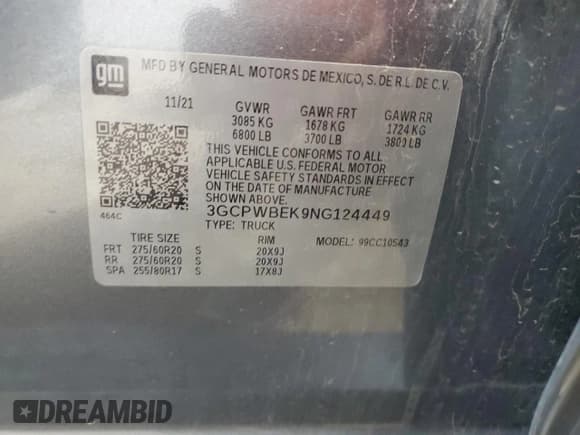 ✅ 2022 Chevrolet Silverado 1500 Custom • VIN: 3GCPWBEK9NG124449 • Лот: 65561495. Опубликован ранее на Copart с пробегом 56 519 миль. Бесплатный доступ к архиву аукционных продаж из США и подробный отчёт об истории автомобиля на DreamBid. Изображение 12.