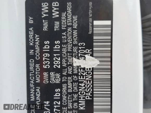 2015 Hyundai Genesis 3.8L с VIN KMHGN4JE2FU047013, выставлен на аукционе Copart как лот 65459344 с пробегом 158 924 миль миль и Чистый • Clean title. История ставок и продаж доступна на DreamBid. Изображение 13.