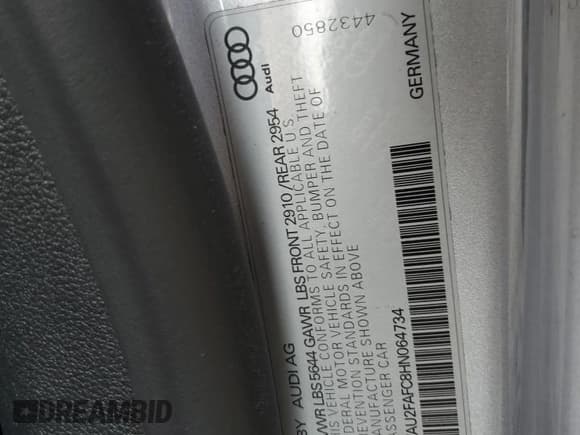 ✅ 2017 Audi S7 Prestige • VIN: WAU2FAFC8HN064734 • Lot: 68976884. Listed on Copart with 77,018 mi. Free auction sales archive from the USA and detailed vehicle history report at DreamBid. Image 13.