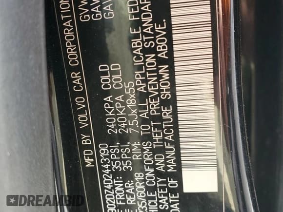 ✅ 2013 Volvo XC60 T6 • VIN: YV4902DZ4D2443190 • Lot: 56531925. Listed on Copart with 140,184 mi. Free auction sales archive from the USA and detailed vehicle history report at DreamBid. Image 13.