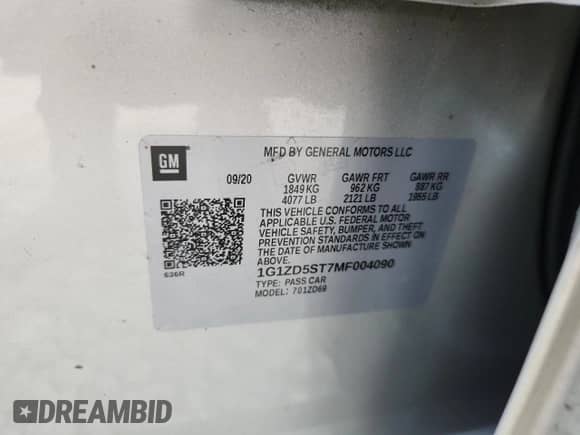 2021 Chevrolet Malibu LT z VIN 1G1ZD5ST7MF004090, wystawiony jako Copart lot #63792435 z przebiegiem 154 100 mil mil oraz Szkoda całkowita • Salvage title. Historia ofert i sprzedaży dostępna na DreamBid. Obrazek 12.