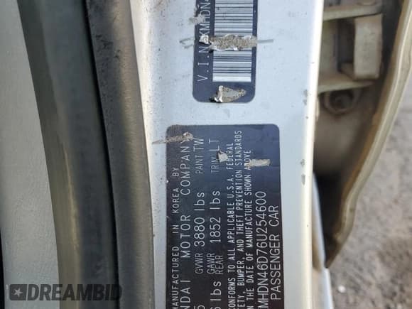 ✅ 2006 Hyundai Elantra GLS • VIN: KMHDN46D76U254600 • Lot: 70917755. Wystawiony na Copart z przebiegiem 175 823 mil. Bezpłatny archiwum sprzedaży aukcyjnych z USA i szczegółowy raport historii pojazdu na DreamBid. Zdjęcie 12.