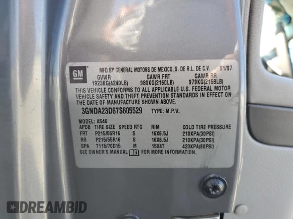 ✅ 2007 Chevrolet HHR LT • VIN: 3GNDA23D67S605529 • Lot: 51654215. Listed on Copart with 106,350 mi. Free auction sales archive from the USA and detailed vehicle history report at DreamBid. Image 12.