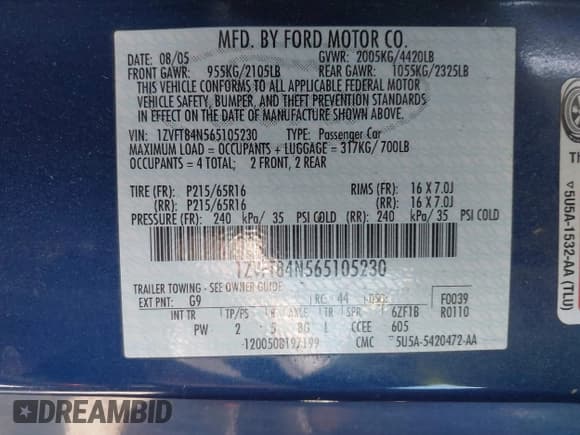 ✅ 2006 Ford Mustang Standard • VIN: 1ZVFT84N565105230 • Lot: 42083563. Listed on IAAI with 167,265 mi. Free auction sales archive from the USA and detailed vehicle history report at DreamBid. Image 9.