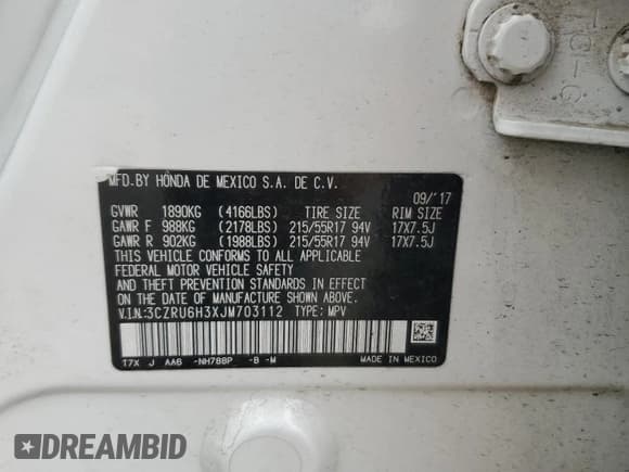 ✅ 2018 Honda HR-V LX • VIN: 3CZRU6H3XJM703112 • Лот: 70927585. Опубликован ранее на Copart с пробегом 76 990 миль. Бесплатный доступ к архиву аукционных продаж из США и подробный отчёт об истории автомобиля на DreamBid. Изображение 13.