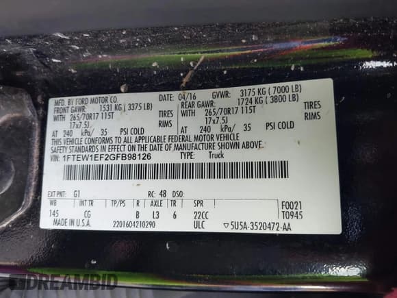 ✅ 2016 Ford F-150 XLT • VIN: 1FTEW1EF2GFB98126 • Lot: 43568631. Listed on IAAI with 282,102 mi. Free auction sales archive from the USA and detailed vehicle history report at DreamBid. Image 9.