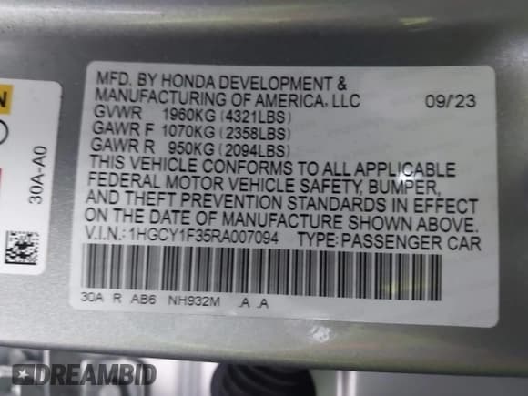 ✅ 2024 Honda Accord EX • VIN: 1HGCY1F35RA007094 • Lot: 43165582. Listed on IAAI with 32,467 mi. Free auction sales archive from the USA and detailed vehicle history report at DreamBid. Image 9.