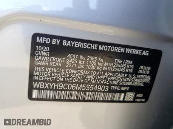 ✅ 2021 BMW X2 sDrive28i • VIN: WBXYH9C06M5S54903 • Lot: 57177885. Listed on Copart with 106,563 mi. Free auction sales archive from the USA and detailed vehicle history report at DreamBid. Image 13.
