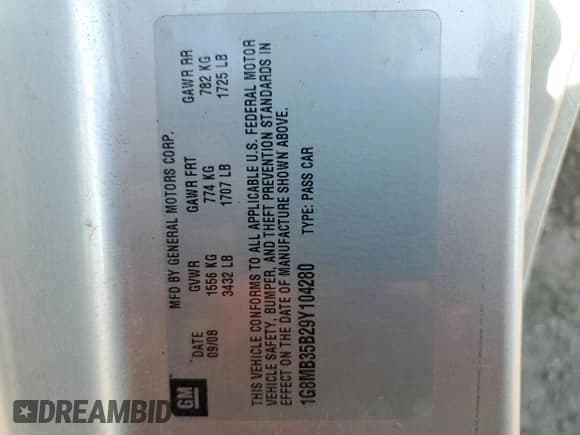 ✅ 2009 Saturn Sky • VIN: 1G8MB35B29Y104280 • Лот: 48437935. Опубликован ранее на Copart с пробегом 142 472 миль. Бесплатный доступ к архиву аукционных продаж из США и подробный отчёт об истории автомобиля на DreamBid. Изображение 12.