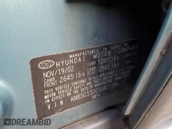 2003 Hyundai Santa Fe GLS с VIN KM8SC13D03U411184, выставлен на аукционе Copart как лот 46937505 с пробегом 185 227 миль миль и Списание • Salvage title. История ставок и продаж доступна на DreamBid. Изображение 12.