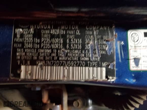 2007 Hyundai Tucson SE z VIN KM8JN72D77U592770, wystawiony jako Copart lot #83358044 z przebiegiem 137 102 mil mil oraz Szkoda całkowita • Salvage title. Historia ofert i sprzedaży dostępna na DreamBid. Obrazek 13.