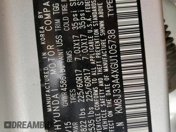 2016 Hyundai Tucson SE with VIN KM8J33A4XGU105738, listed as a Copart auction lot 85884105 with 111,458 mi miles and Salvage title. Bid and sale history available at DreamBid. Image 12.