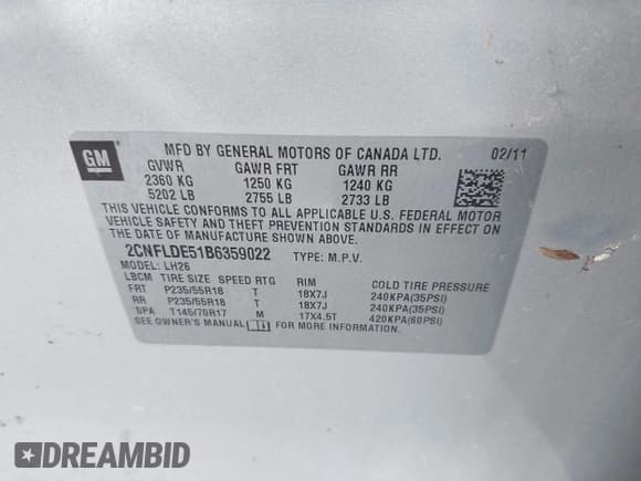 ✅ 2011 Chevrolet Equinox 1LT • VIN: 2CNFLDE51B6359022 • Лот: 43389482. Опубликован ранее на IAAI с пробегом 201 142 миль. Бесплатный доступ к архиву аукционных продаж из США и подробный отчёт об истории автомобиля на DreamBid. Изображение 9.