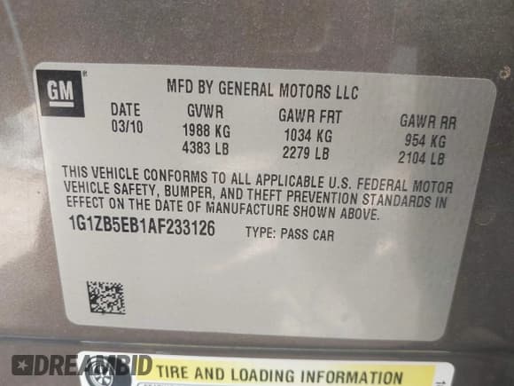 ✅ 2010 Chevrolet Malibu 1LS • VIN: 1G1ZB5EB1AF233126 • Lot: 43414584. Wystawiony na IAAI z przebiegiem 101 416 mil. Bezpłatny archiwum sprzedaży aukcyjnych z USA i szczegółowy raport historii pojazdu na DreamBid. Zdjęcie 9.