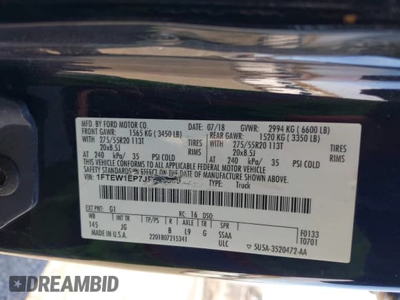 ✅ 2018 Ford F-150 XLT • VIN: 1FTEW1EP7JFD66360 • Lot: 43624038. Listed on IAAI with Not provided. Free auction sales archive from the USA and detailed vehicle history report at DreamBid. Image 9.