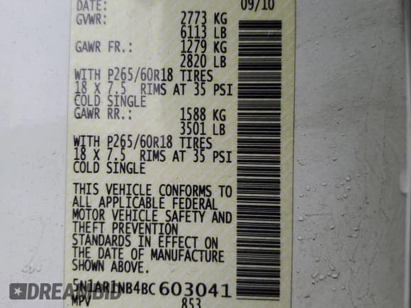 ✅ 2011 Nissan Pathfinder Silver • VIN: 5N1AR1NB4BC603041 • Lot: 92922645. Listed on Copart with Not provided. Free auction sales archive from the USA and detailed vehicle history report at DreamBid. Image 12.