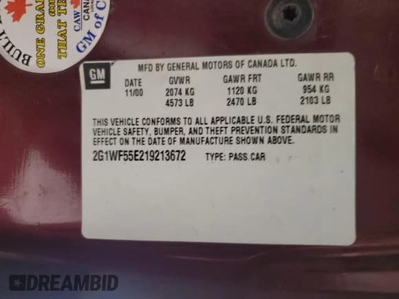 ✅ 2001 Chevrolet Impala • VIN: 2G1WF55E219213672 • Lot: 59213485. Listed on Copart with 89,003 mi. Free auction sales archive from the USA and detailed vehicle history report at DreamBid. Image 12.