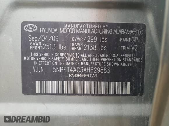 2010 Hyundai Sonata GLS с VIN 5NPET4AC3AH629883, выставлен на аукционе Copart как лот 61378594 с пробегом Не указан миль и Списание • Salvage title. История ставок и продаж доступна на DreamBid. Изображение 13.