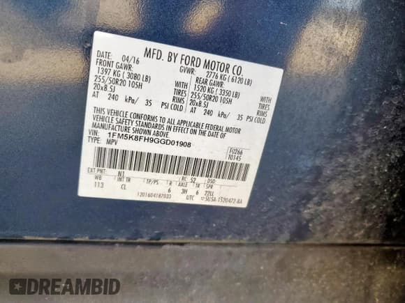 ✅ 2016 Ford Explorer Limited • VIN: 1FM5K8FH9GGD01908 • Лот: 87083925. Опубликован ранее на Copart с пробегом 131 910 миль. Бесплатный доступ к архиву аукционных продаж из США и подробный отчёт об истории автомобиля на DreamBid. Изображение 14.